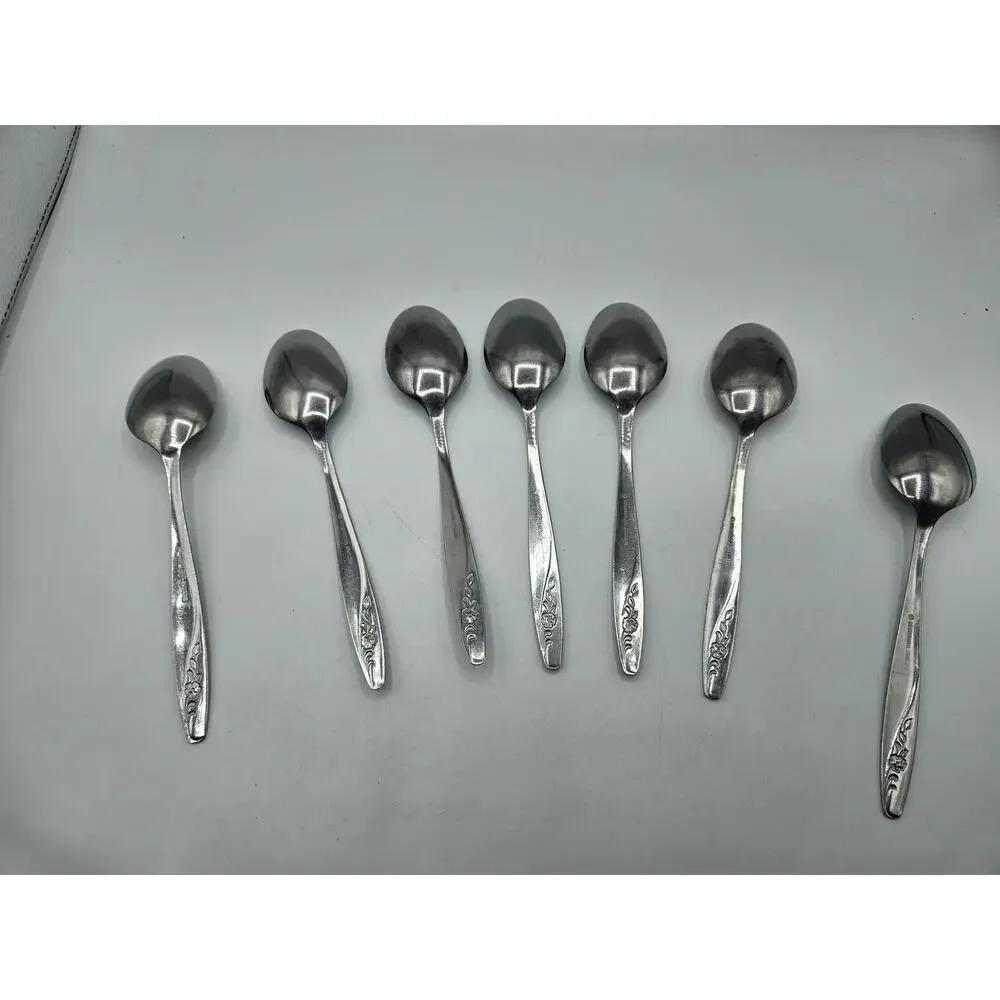 Vintage‎ International Stainless Tablespoons Set 7 Korea Floral Pattern MCM